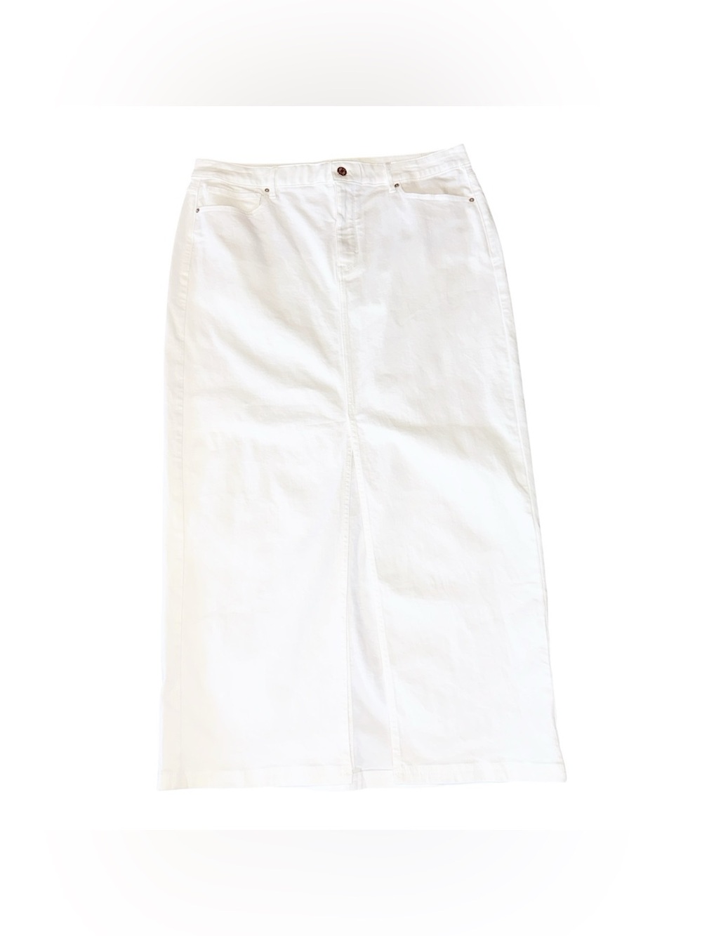 NWT White House Black Market White Denim Maxi Skirt SZ-14 Pockets - Picture 8 of 10